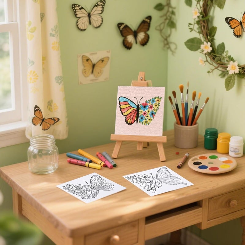 Zynlio 12 Packs Butterfly Pre Drawn Canvas to Paint, Pre Printed Canvas for Painting, Pre Stretched Canvas Outline Painting Boards for Beginners, Students, Party Favors(4 * 4in) - Image 4